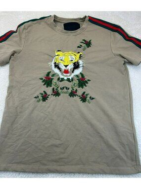 Damati Mens Embroidered Tiger T-Shirt Size M Cotton Crewneck Graphic